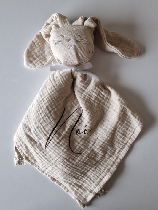 Doudou lapin en gaze de coton